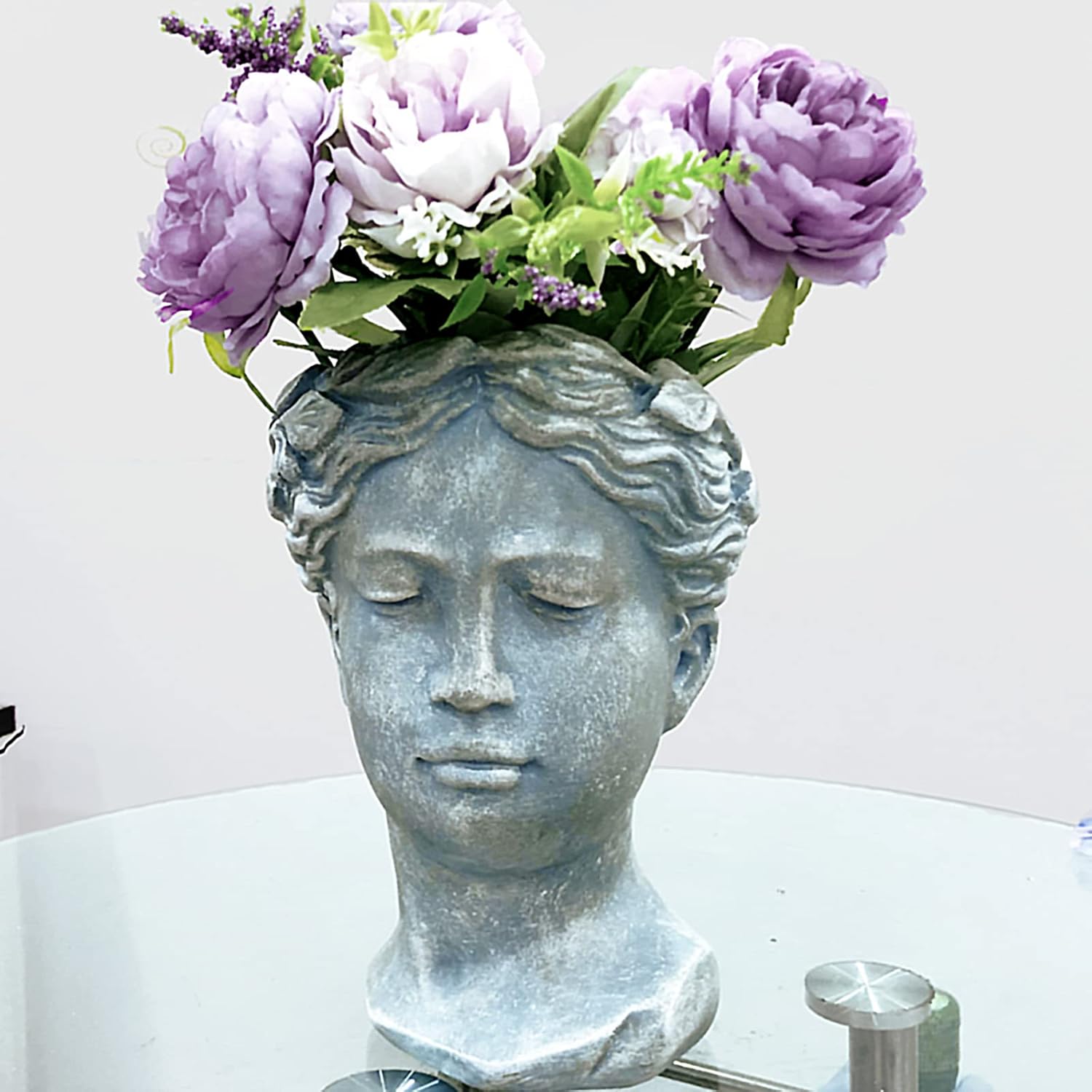 Grecian Woman Head Pots Garden Planter Lady Bust Statue Vase for Home Desk Decoration (Vintage Blue)