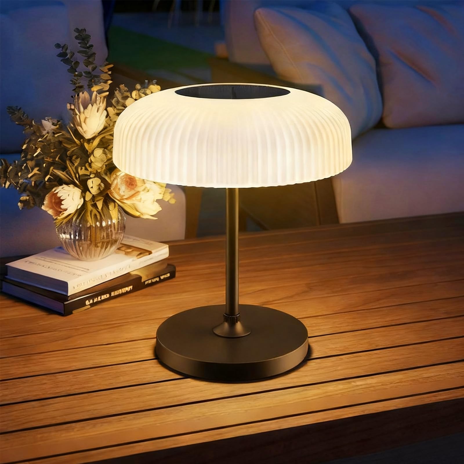 AGOTD - Lámpara de mesa solar para exterior - Lámpara de mesa LED inalámbrica con puerto USB-C - Intensidad variable - Blanco cálido + blanco frío - Para interior y exterior, jardín, terraza