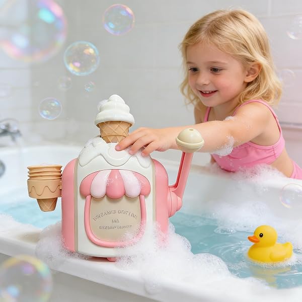 Ice Cream Bath Toy | Bath Bubble Machine | Baths Bubble Maker | Baths Ice Cream Foam Maker Toys | Cute Pretend ICES Creams Set | Bathtub Shower Play Water Toys for Girls and Boys - 4