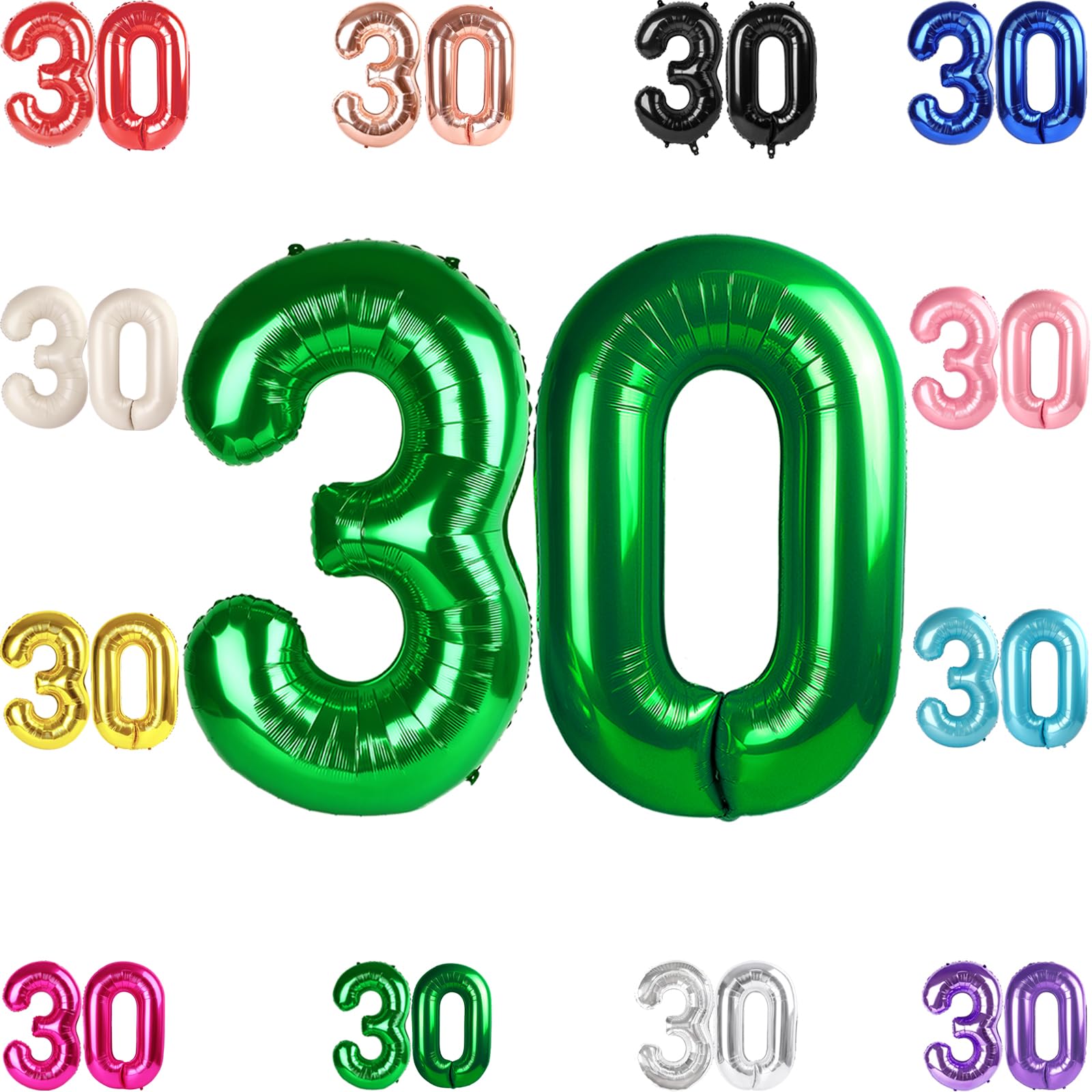 30 Balloon Number, Green Number 30th Birthday Balloons 40 Inch, 30 Years Old Green Birthday Decorations for Men Women, 30th Anniversary Decorations