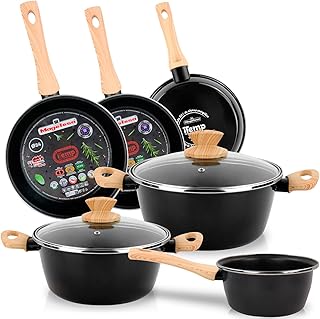 Magefesa Orbe Batería Cocina Inducción 8 Piezas, Antiadherente Libre PFOA Esmalte Exterior Negro, Set Cazuelas Tapa Vidri...