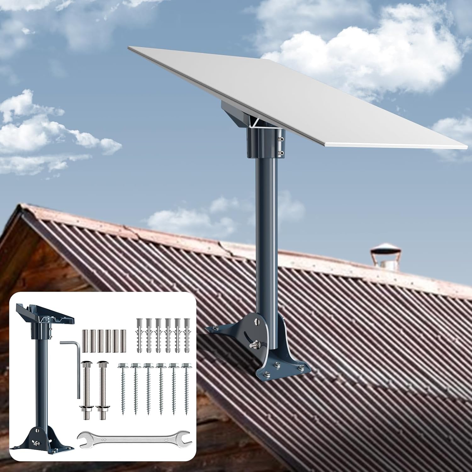 Starlink Gen 3 Mount Adapter Aluminum Alloy, 15.7" Heavy Duty Steel Pivot Pole Pipe with Adjustable Base Mount Kit Compatible with Starlink V3 Standard Dish for Roof Roof Mounting