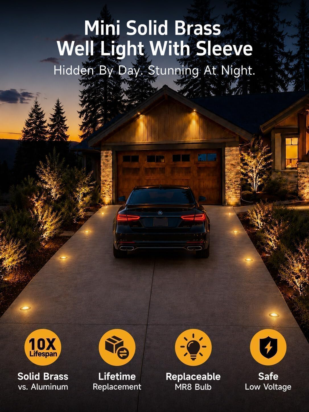 Gardenreet Mini Brass Low Voltage Well Light, 12V IP65 Drive-Over, 1 Pack image 2