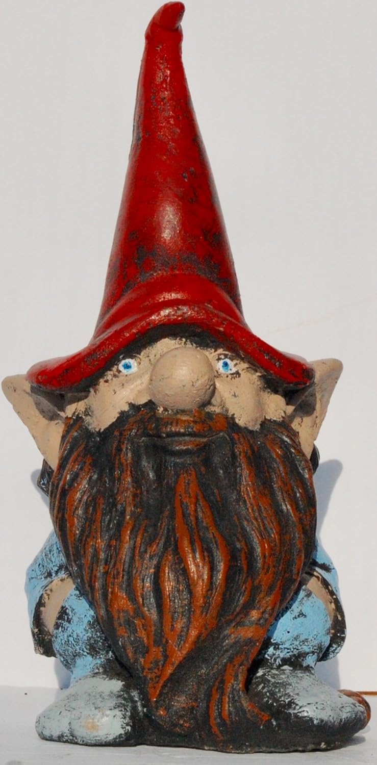 Whimsical Happy Times Gnome Statue Handmade in USA Made of cast Stone Concrete Great for Indoor Our Outdoor 5 finishes Painted Stained or unpainted (Painted)