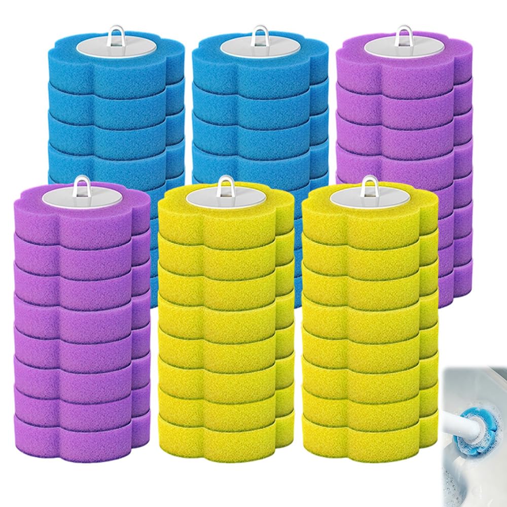 48 PCS Disposable Toilet Bowl Brush Refills, Disposable Toilet Cleaning System, Toilet Wand Replacement Heads, Bathroom Scrubber Wand Replacement Cleaner Pads for Sink Bathtub Wash Basin (3 Flavors)