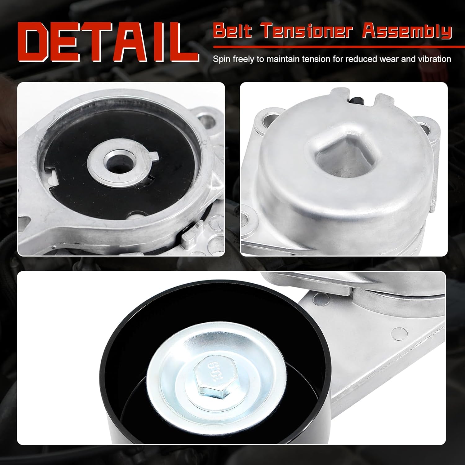 Belt Tensioner Assembly with Pulley, Compatible with Lincoln Mark LT ＆ Ford F-150 F-250 Super Duty F-350 Super Duty Explorer Expedition Mustang E-150 Econoline, Replace# 1L2E6B209AA