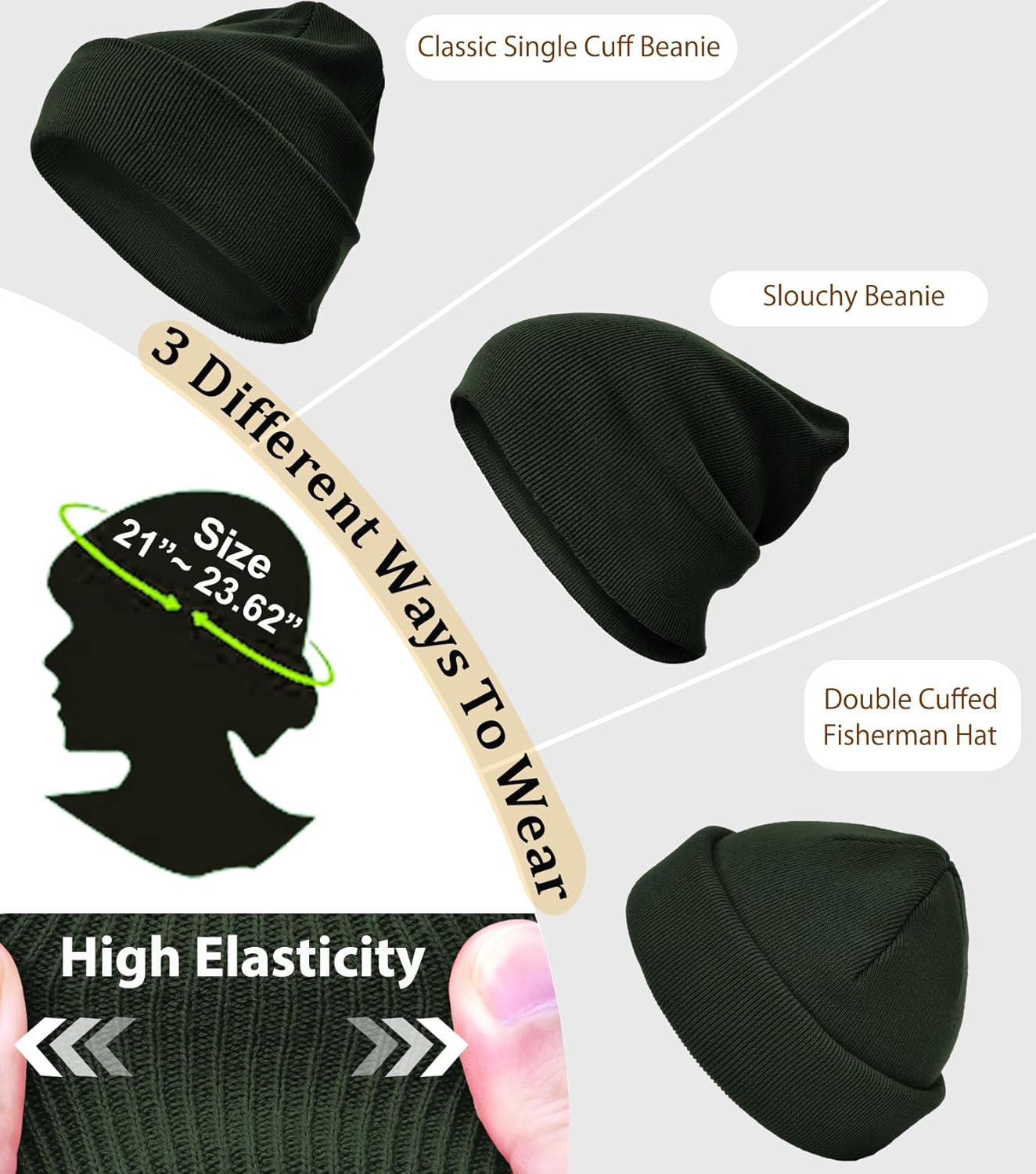 100% Cotton Beanie Hat Knit Winter Hats for Women Men, Slouchy Beanies Cuffed Skull Cap Womens Warm Ski Hat - Image 3