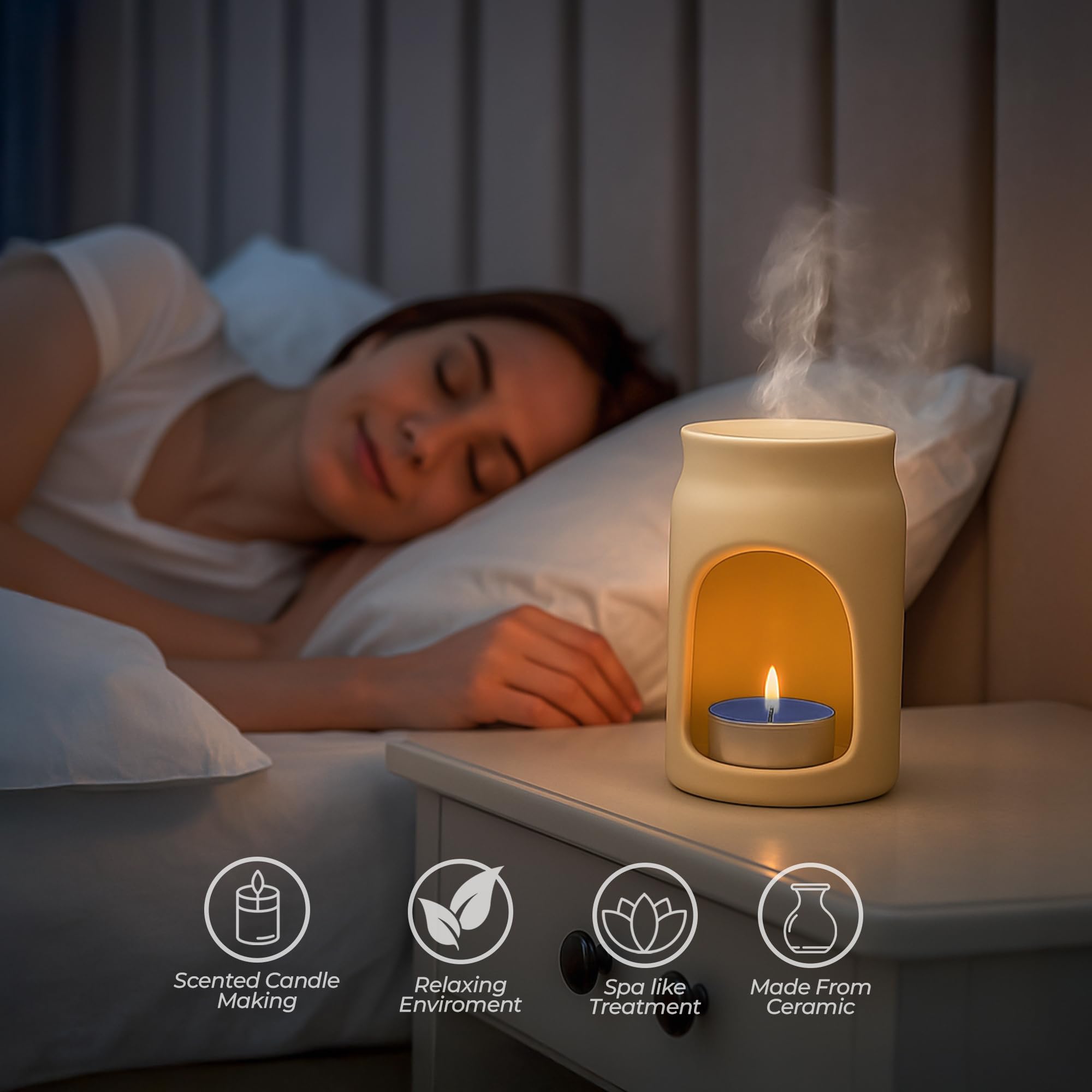 Dolloz Aroma Diffuser Set 3 Dot Ceramic Oil Burner with 2 Tealight Candles & 10ml Essential Oil Compact & Elegant Gift Set for Home, Bedroom, Office & Spa (Lavender) 2