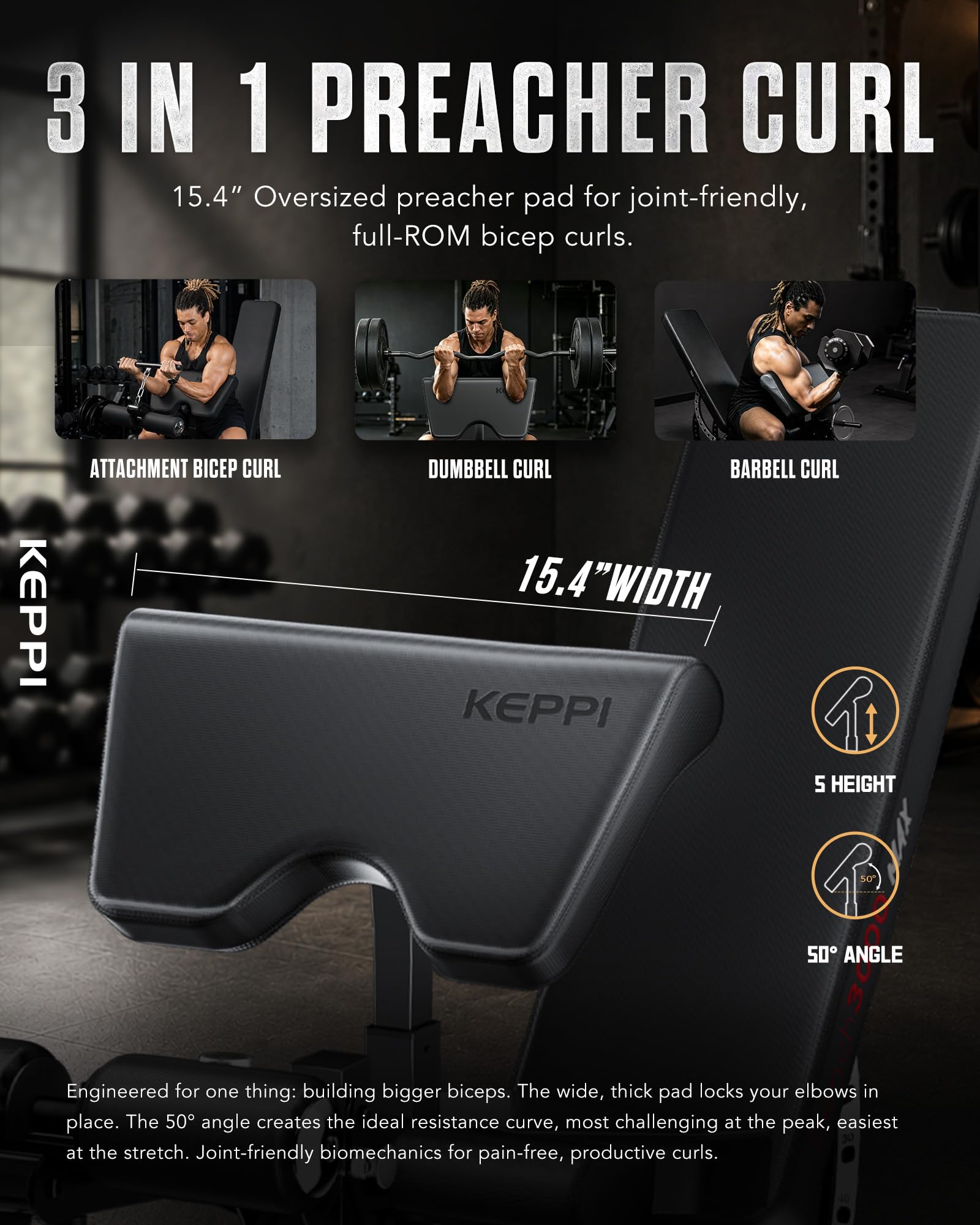 Functional Weight Bench - Bench3000 V2 for Leg Extension/Curl | 93lb Frame Weight with 8 & 16 Gauge Material, Commercial Grade Attachment with Ergonomic Design, 12+3 Multi-Angle