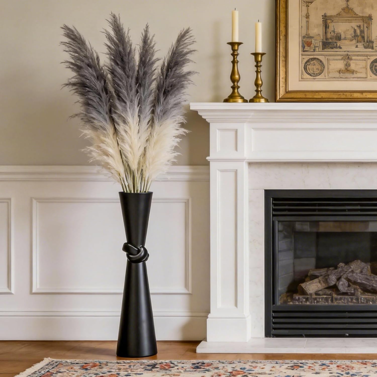 Tall Black Floor Vase 23.6″ – Glossy Resin Decorative Floor Vase for Pampas Grass, Branches & Dried Flowers, Modern Farmhouse Indoor Home Decor