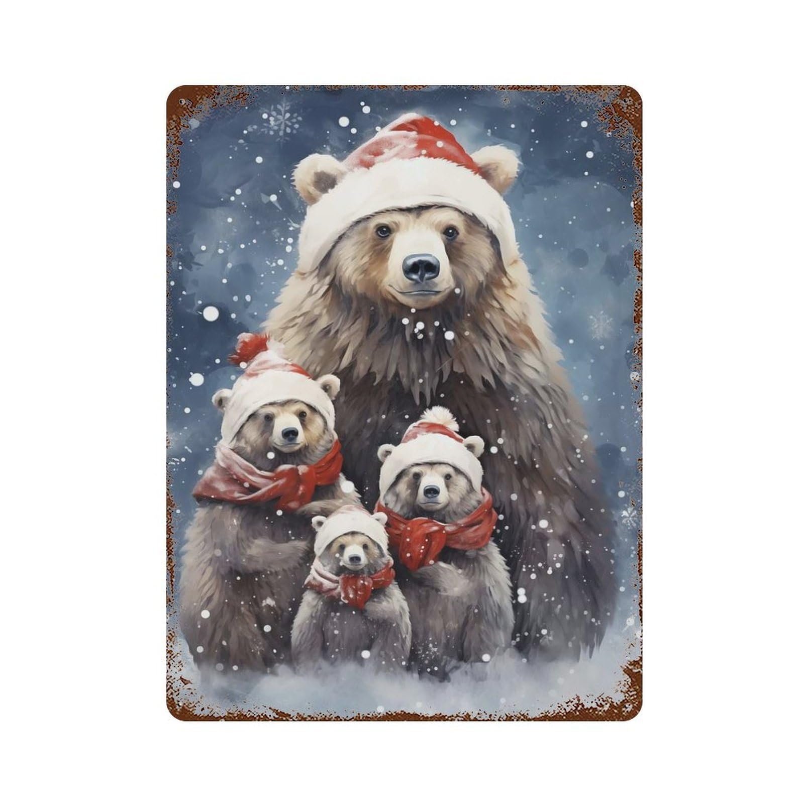 Bear Family Xmas Retro Metal Sign 15.7"x11.8", Classic Wall Plaque for Garage, Pub Or Kitchen