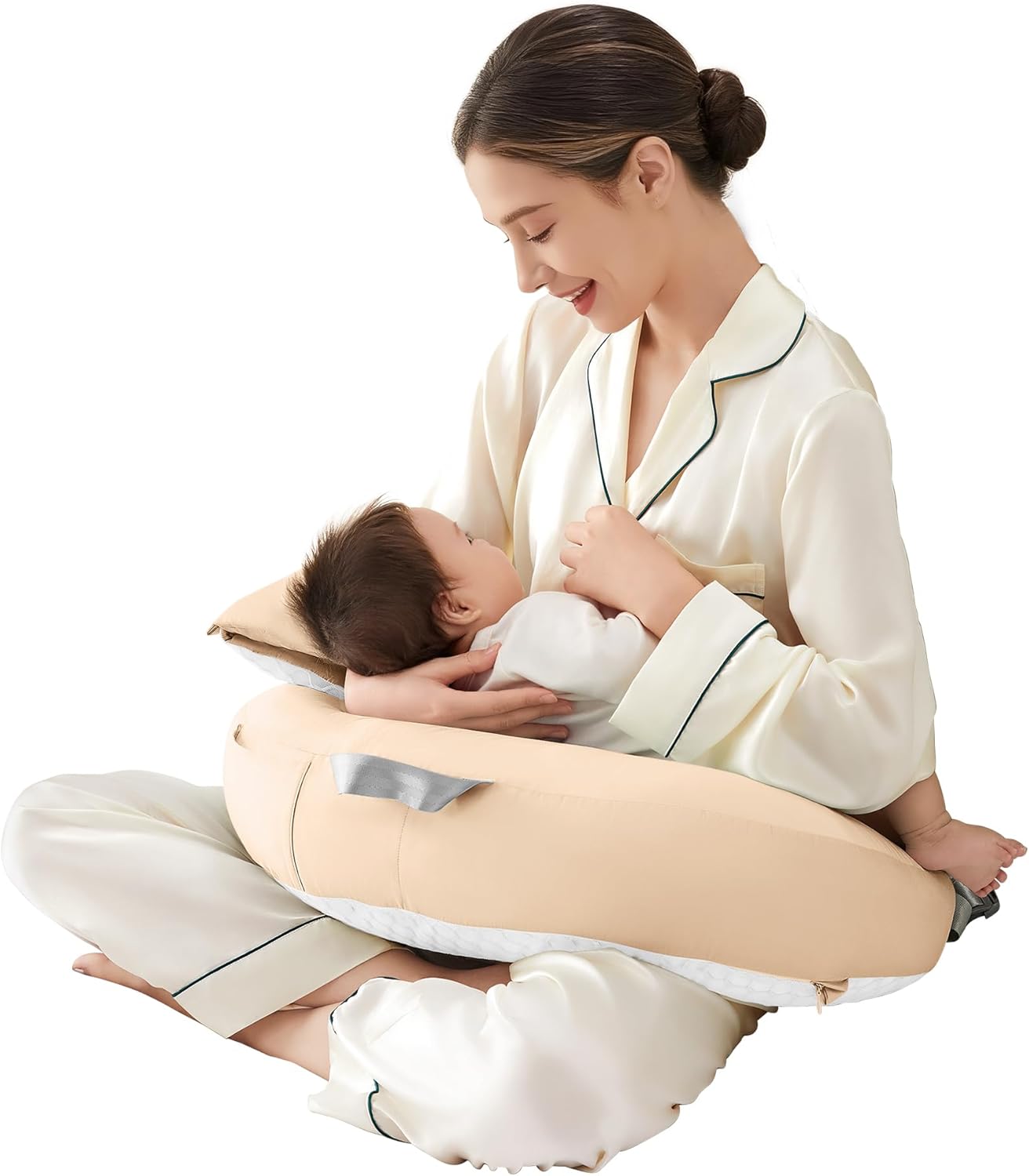 Nursing Pillow for Breastfeeding & Bottle Feeding –Breastfeeding Pillow with Adjustable Waist Strap - Gentle Elevation for Reducing Spit-Up, Reflux & Gas | Breathable Washable Cover（Yellow）