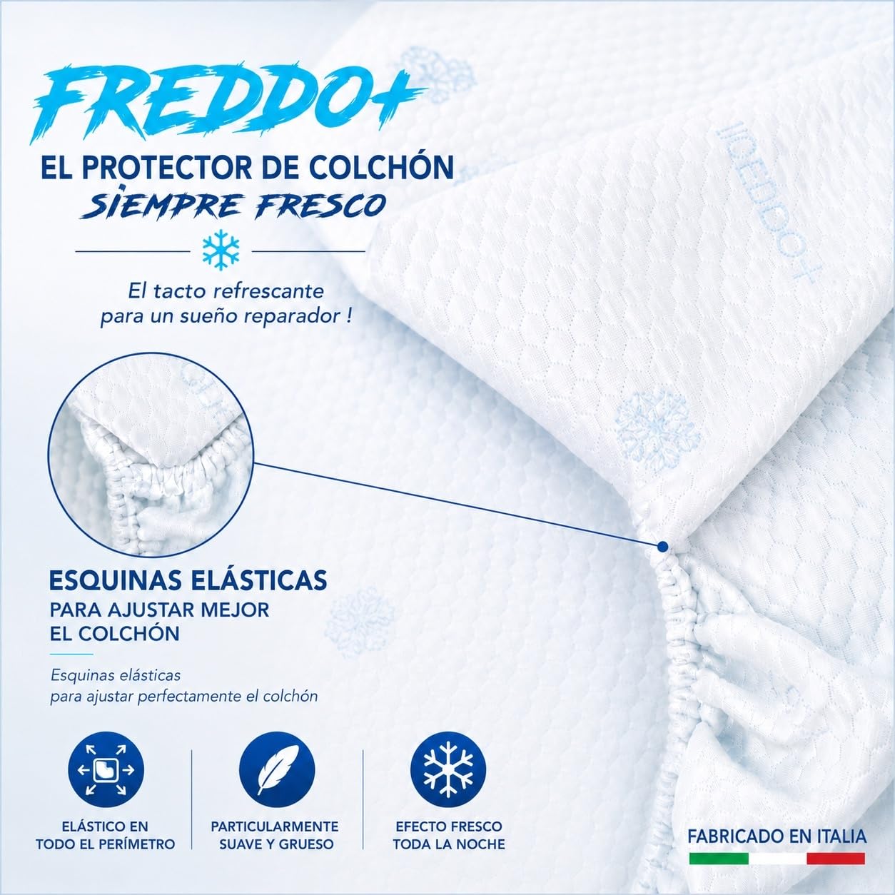 Tex family Cubrecolchón refrescante frío + Ice-Touch, de Verano, termorregulador, Transpirable, Antihumedad, Suave, elástico, 2 plazas - Cm. 175x200 + H25