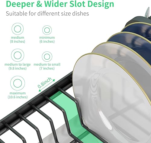 Miniatura 4 de Estante de secado para encimera de cocina estante de secado de platos de metal negro de 2 niveles con soporte para utensilios soporte para tabla de