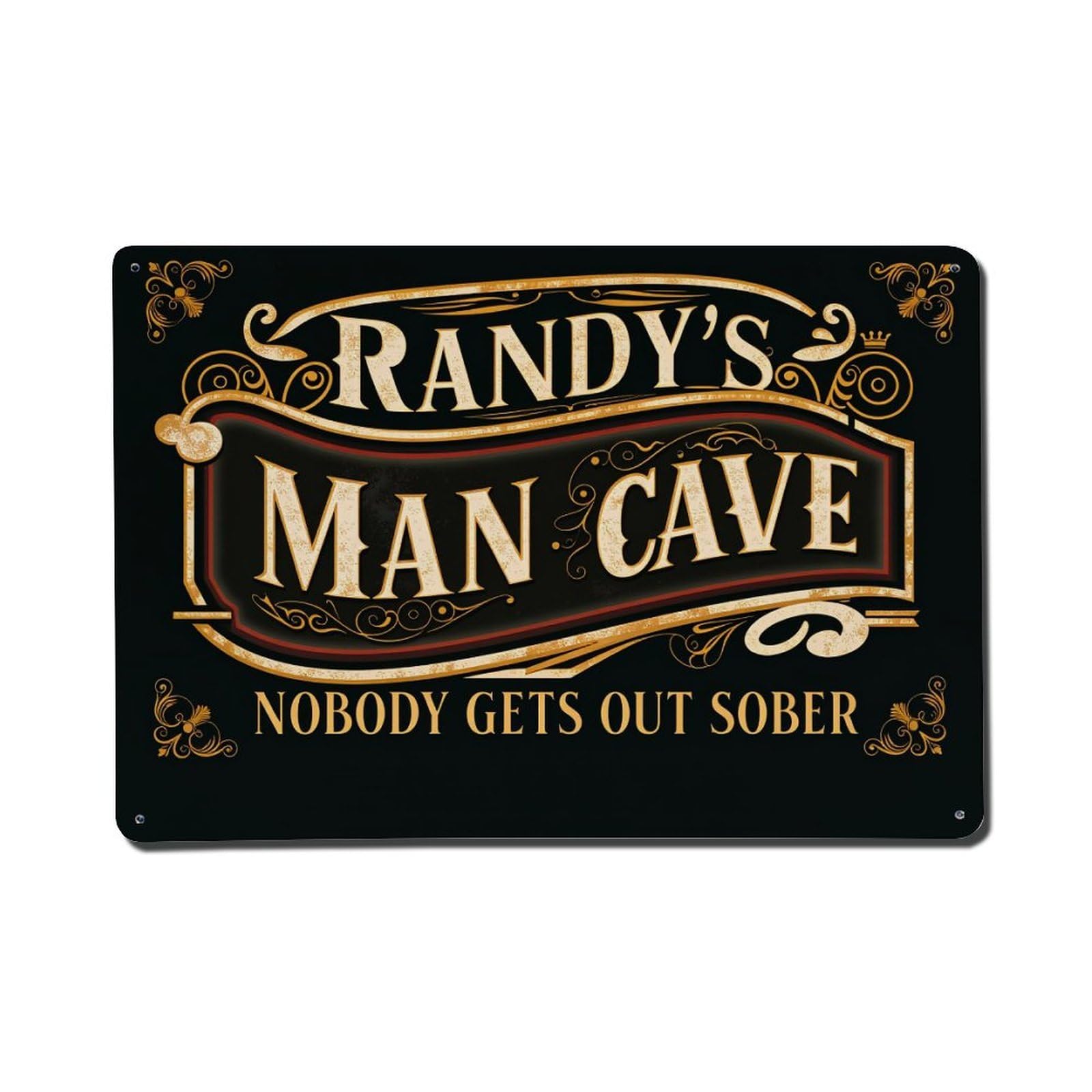 Randy's Man Cave Sign With Ornate Design Tin Sign Vintage Metal Poster, Home Bar Garage Man Cave Cafe Indoor & Outdoor Wall Decoration 8x12Inches