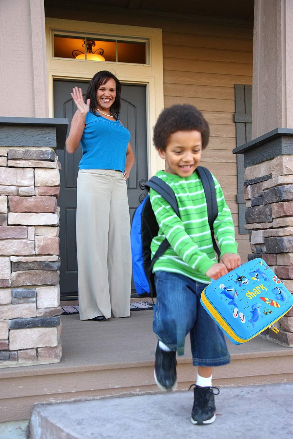 COO&KOO Shark Lunch Box Set, Include 3D Insulated Cooler Bag & Leakproof Water Bottle Pineapple Ice Pack Multipurpose Spork Spoon Silicone Cups Salad Box, Great for School Girls or Boys