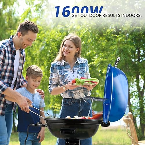 Miniatura 2 de Electric Grill, Techwood Indoor/Outdoor Electric BBQ Grill, 1600W Portable Removable Stand Grill with Adjustable Heat & Drip Tray, Double Layer