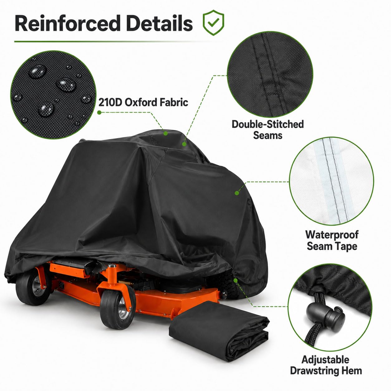 Cubierta Cortacésped de Giro Cero para Cub Cadet Tank L54 2014-2024 | Funda Cortacésped Tractor Zero Turn | Oxford 210D Impermeable UV Exterior | con Cordón Ajustable y Bolsa de Almacenamiento