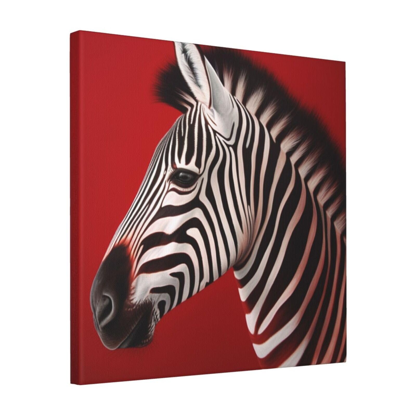 FodPand Zebra Red Canvas Wall Art for Living Room Wall Decor 16"x16" Modern Artwork Painting Pictures Hanging Canvas Prints Aesthetic Wall Art for Bedroom Bathroom Office Wallart Decor