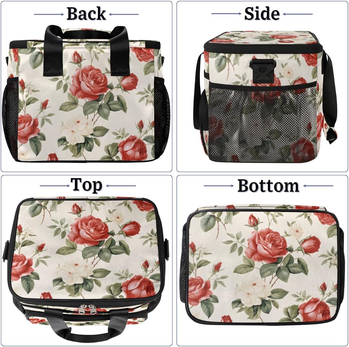 Blooming Rose Insulated Picnic Backpack Lunch Box for Women Men Picnic Basket Tote Lunch Bag Picnic Bag Portable Lunch Bags for Picnic, Beach, Work, Trip,Office, Camp Roses Flowers