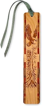 Bald Eagle Engraved Personalized Wooden Bookmark | Eagle Tree Nature Design | Handmade Wood Bookmark with Green Ultrasuede Tassel | Made in the USA