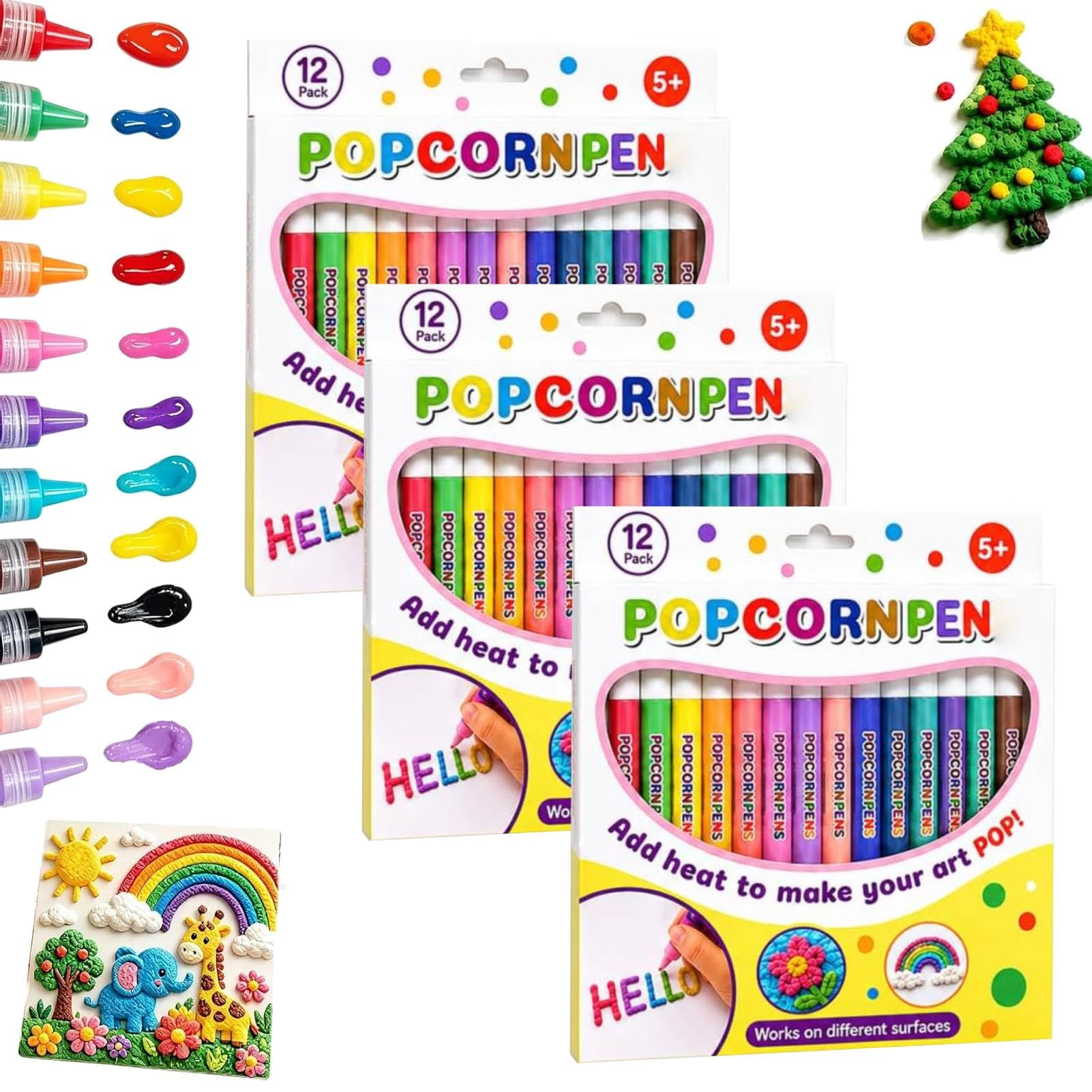 PopcornPen 3D-Zeichenmarker, wärmeaktivierte Blasenentlastung, magische Kunststifte, waschbar, sichere Pufftinte für Kartenherstellung, Scrapbooking, Schule, Basteln, Kunstgeschenk für Kinder und