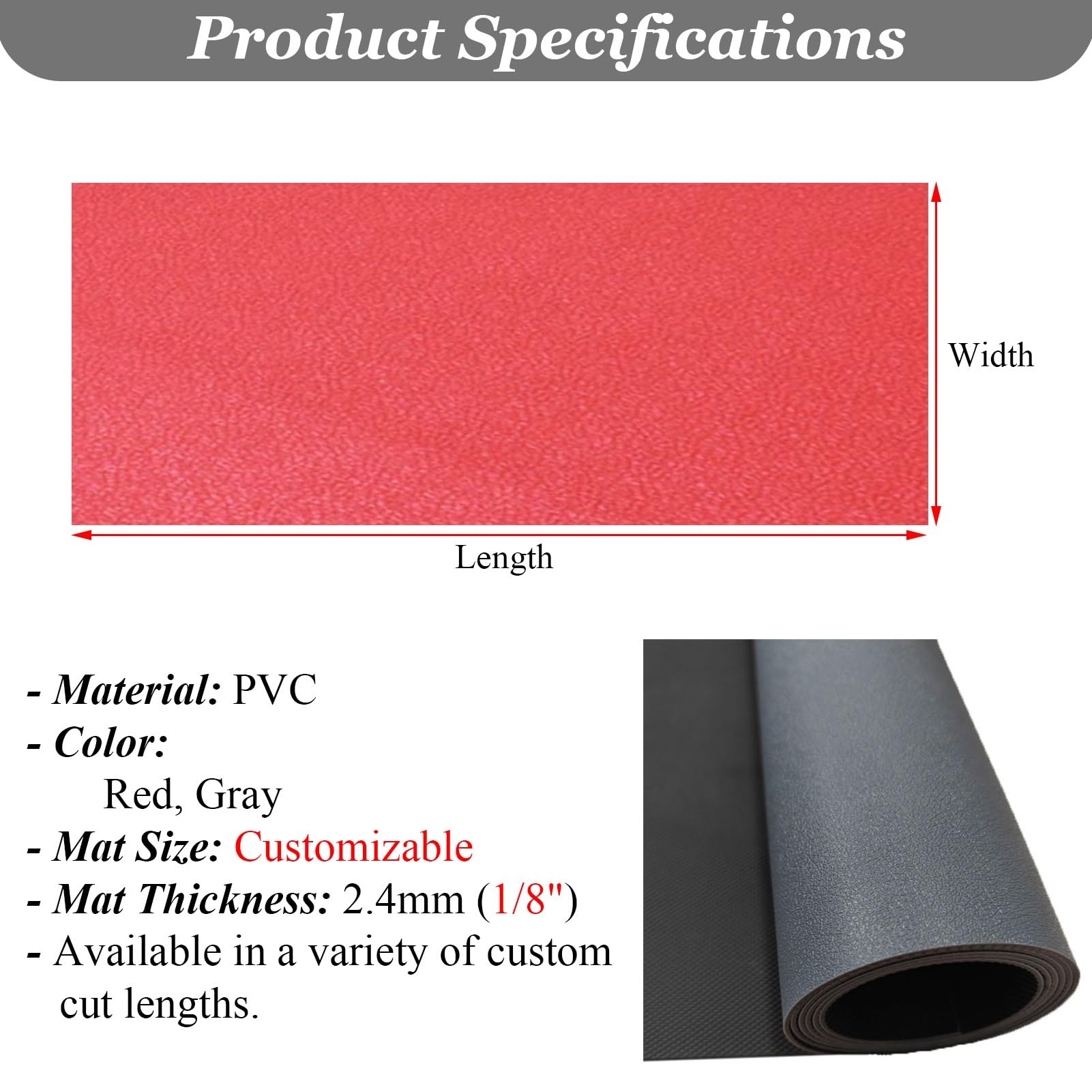 Gummimatte Gummibodenmatte für Zuhause/ Büro Zum Schutz Des Bodens, Rote/ Graue Mehrzweckmatte, Sicherheitsbodenmatte für Den Eingangsbereich, Garagenbodenmatten für Unter Dem Auto(Red,1.8x6m (5.9 x 1
