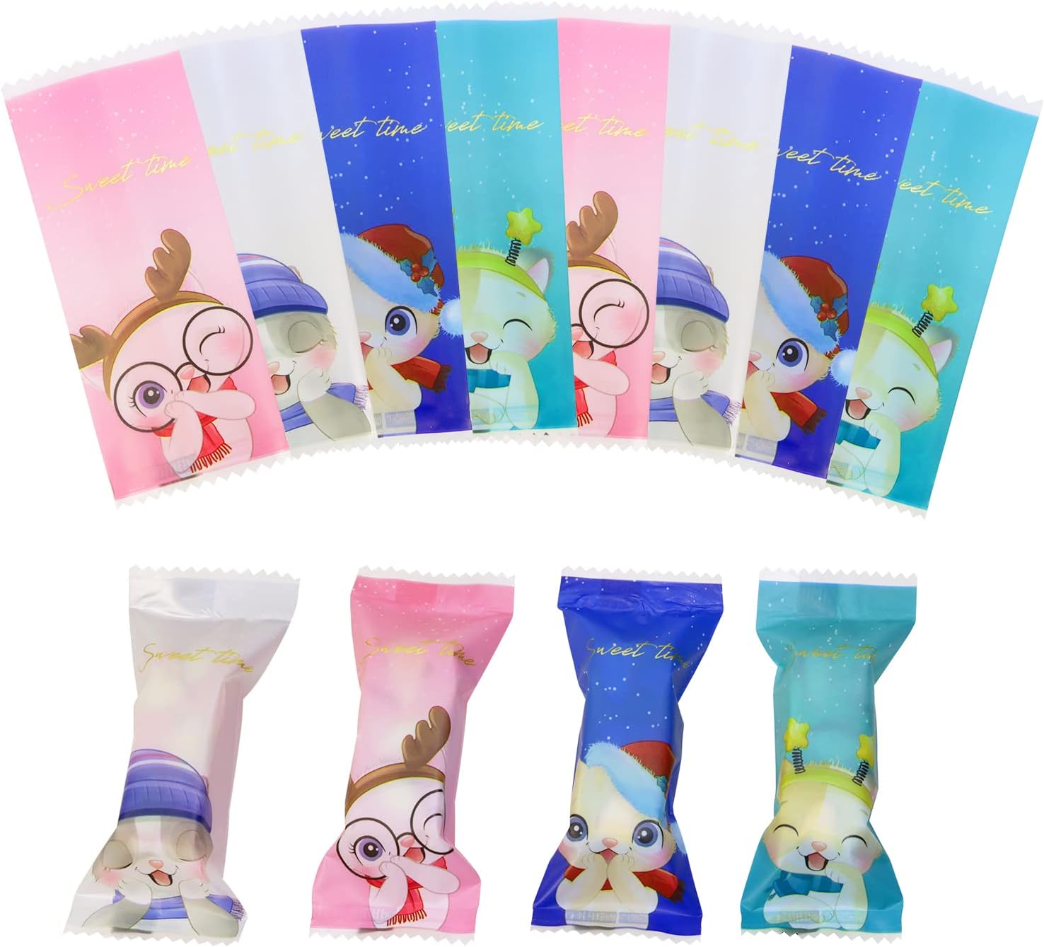 Penta Angel Nougats Candy Bags 400Pcs Clear Plastic Caramels Gift Candy Wrappers Packing Bags Pouch for Christmas Theme Party Candies Making (Colored Cats)
