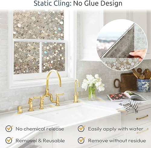 Miniatura 6 de rabbitgoo Película de privacidad para ventana, adhesivos decorativos para ventanas, con bloqueo UV, revestimiento de puertas de ventanas, adherencia