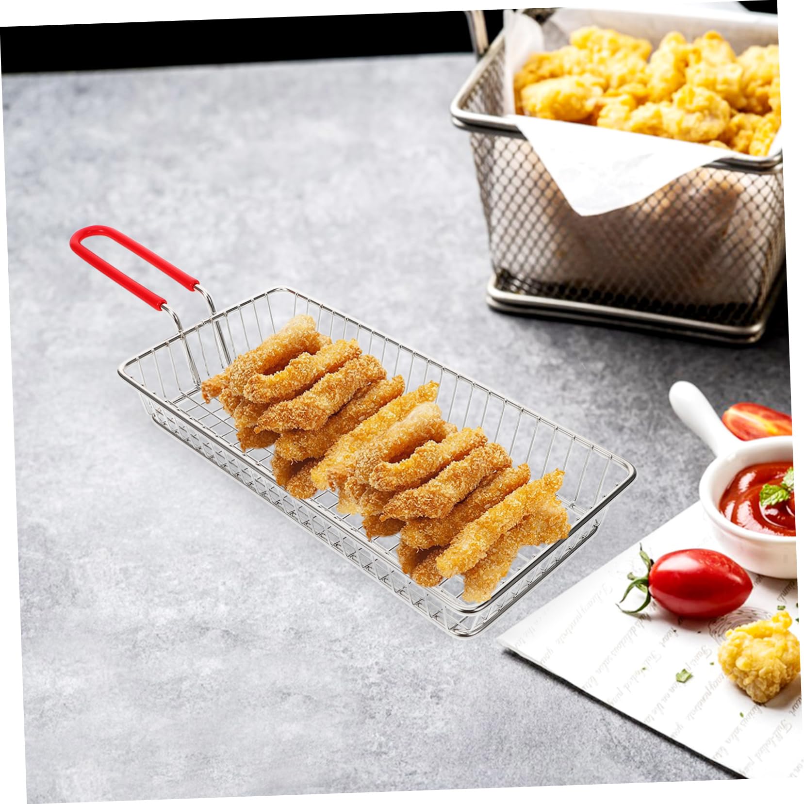 Cesta para Freír de Acero Inoxidable Rectangular Plata | Asa Antideslizante, Diseño Hueco, Uso en Hoteles y Restaurantes, Resistente Deformación