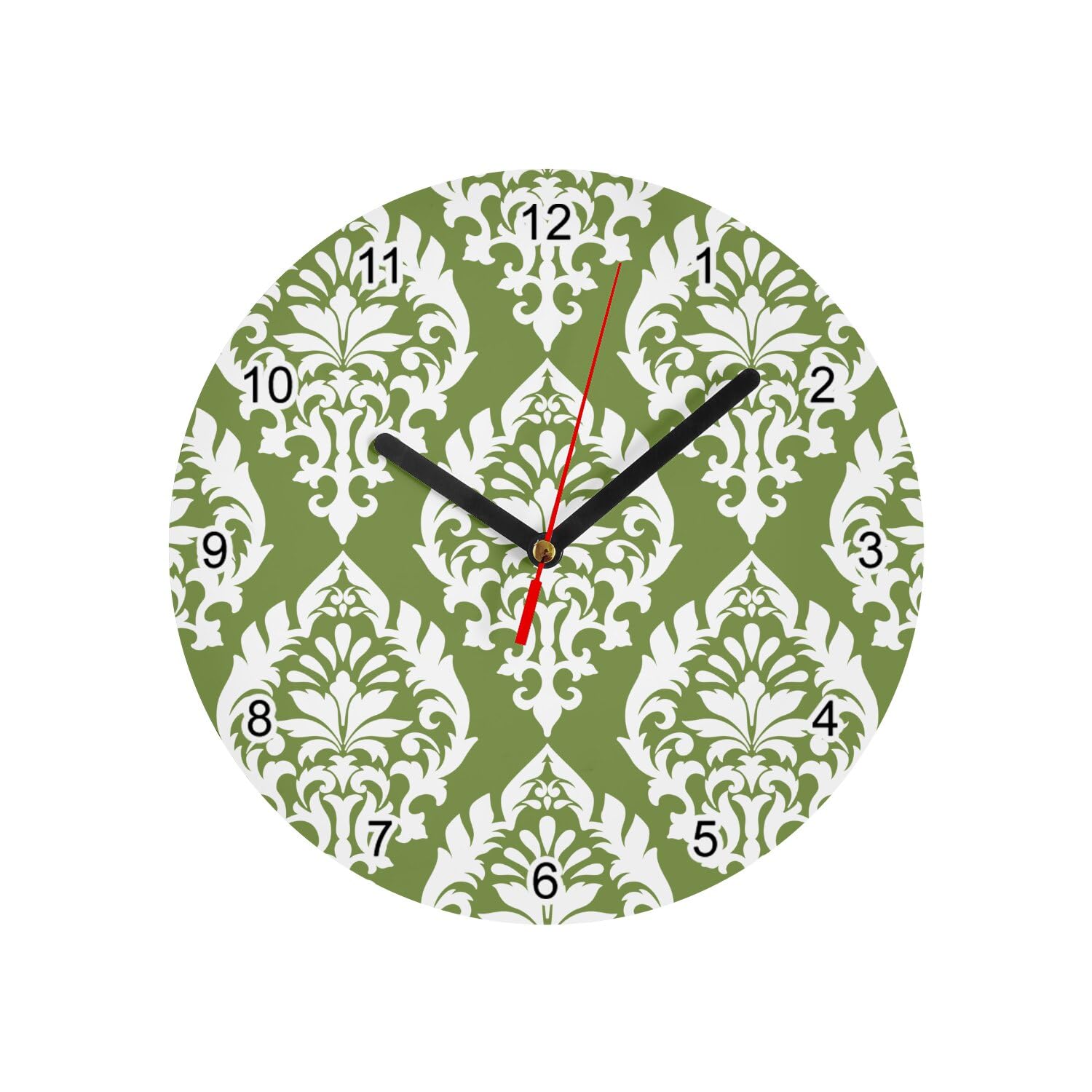 Horloge Murale en Verre Damas Vert Deco Retro Tapisserie Luxe Blanc 20cm