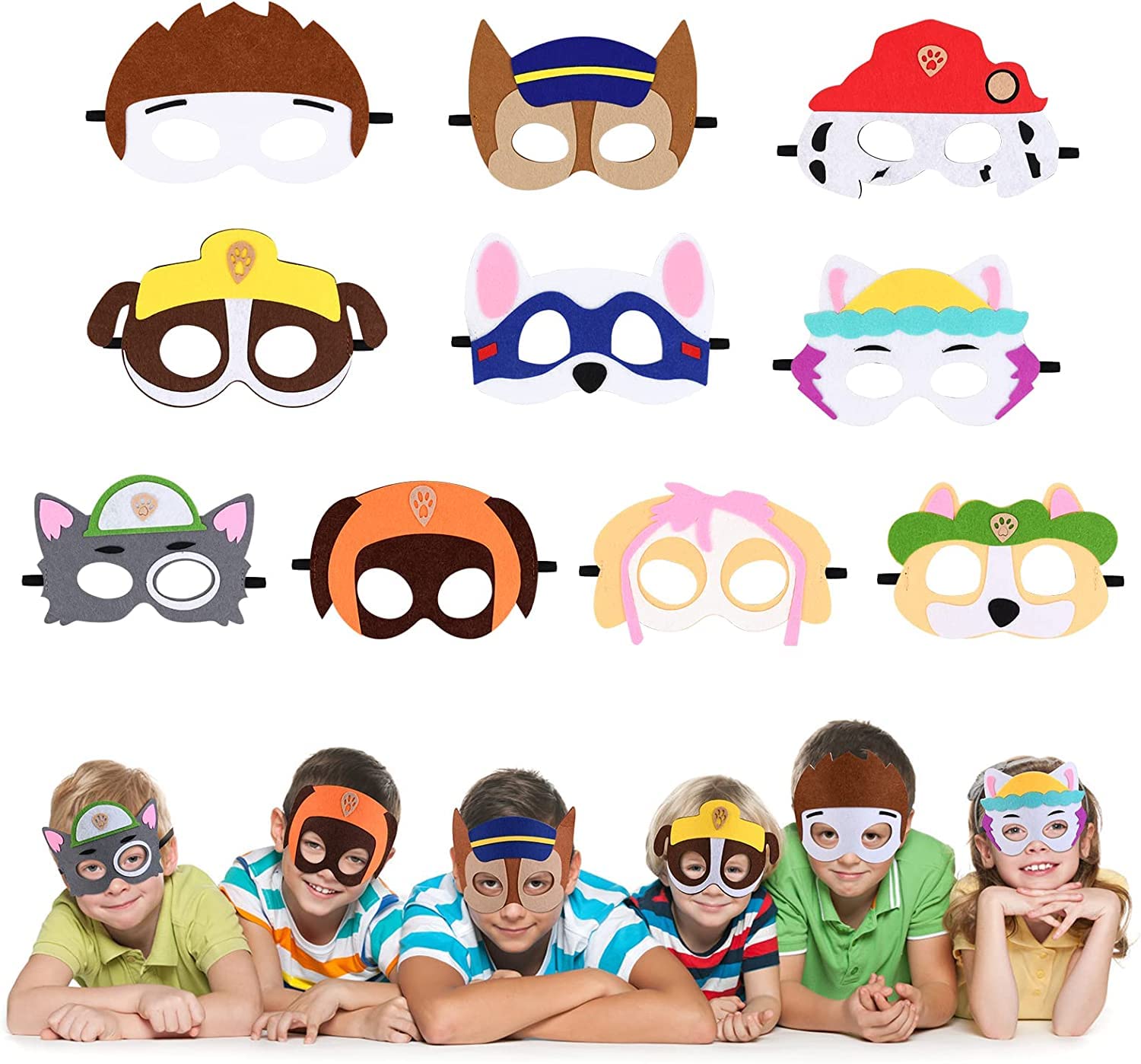 Mumoo Bear Cartoon Masks, 10Pcs Kids Dog Masks, Dress Up Cute Animals Mask for Boys & Girls, Felt Eye Mask with Elastic Rope for Masquerade Birthdays Party Halloween Christmas Cosplay