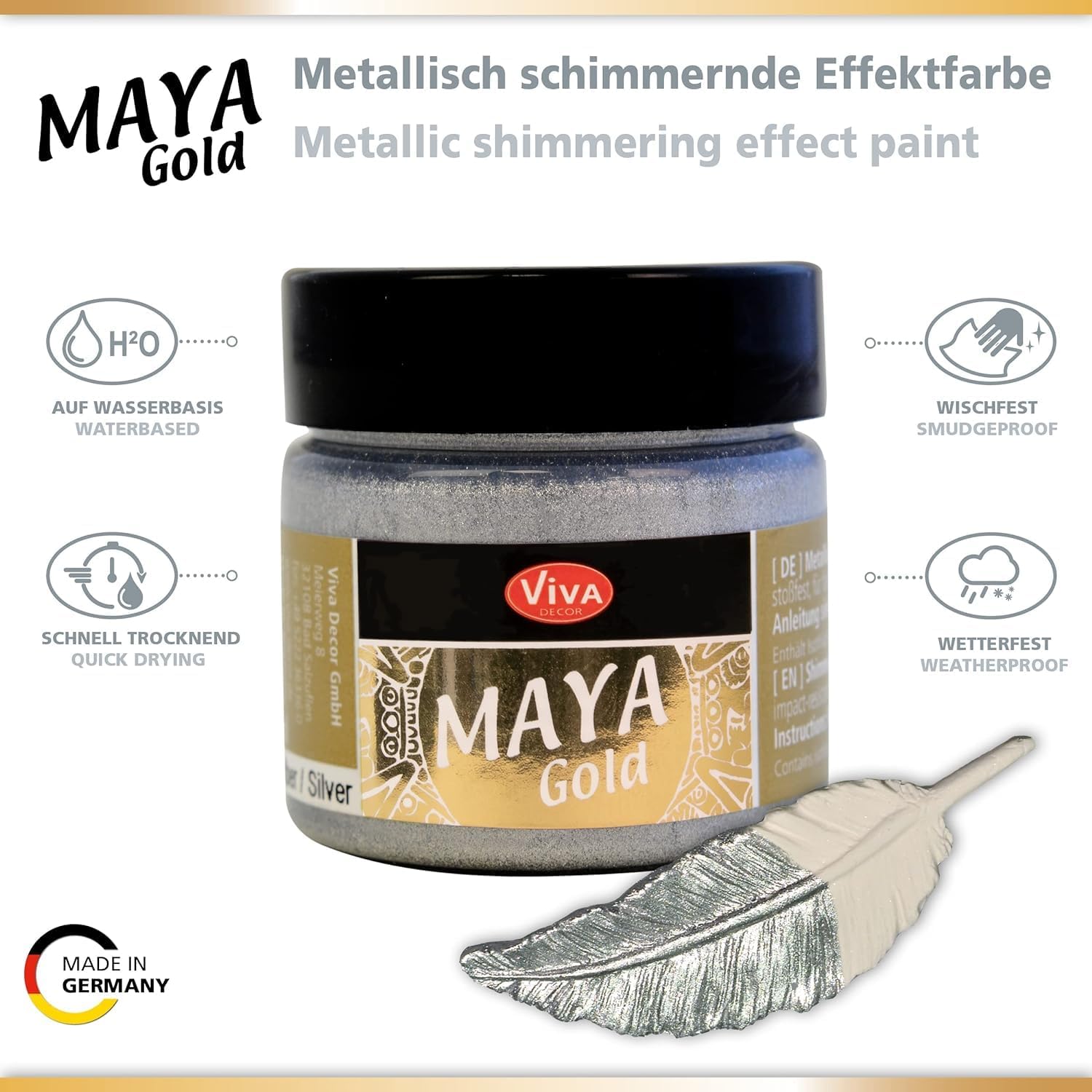 LM-Kreativ Maya Gold kit de 6 couleurs (Sweet Dreams) inclus un pinceau couleur chatoyante à effet métallique intense, décorative, couleur métallique