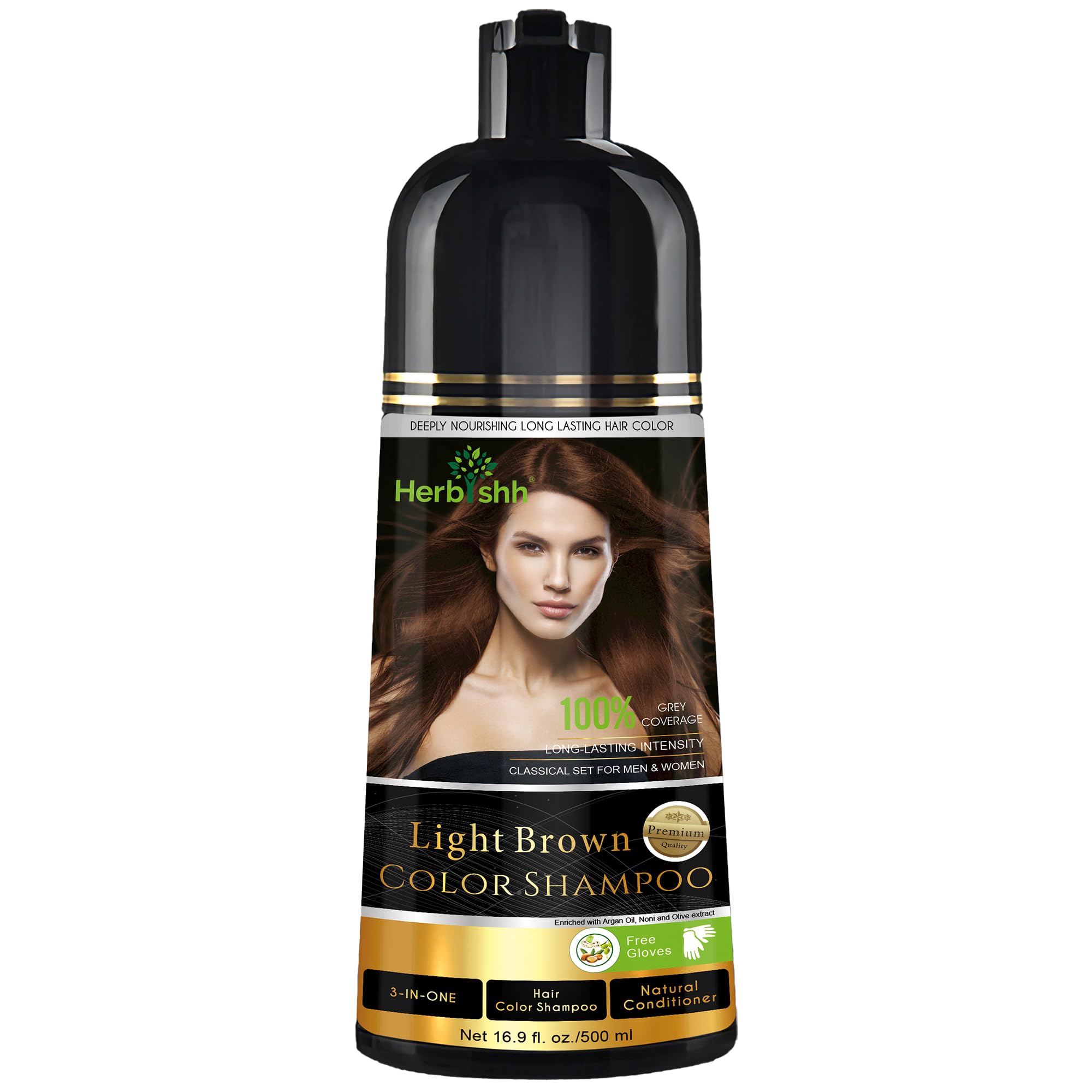 Herbishh Hair Color Shampoo For Gray Hair – Magic Hair Dye Shampoo – Colors Hair In Minutes–Long Lasting–500 Ml–3-In-1 Hair Color–Ammonia-Free | Herbishh (Light Brown)