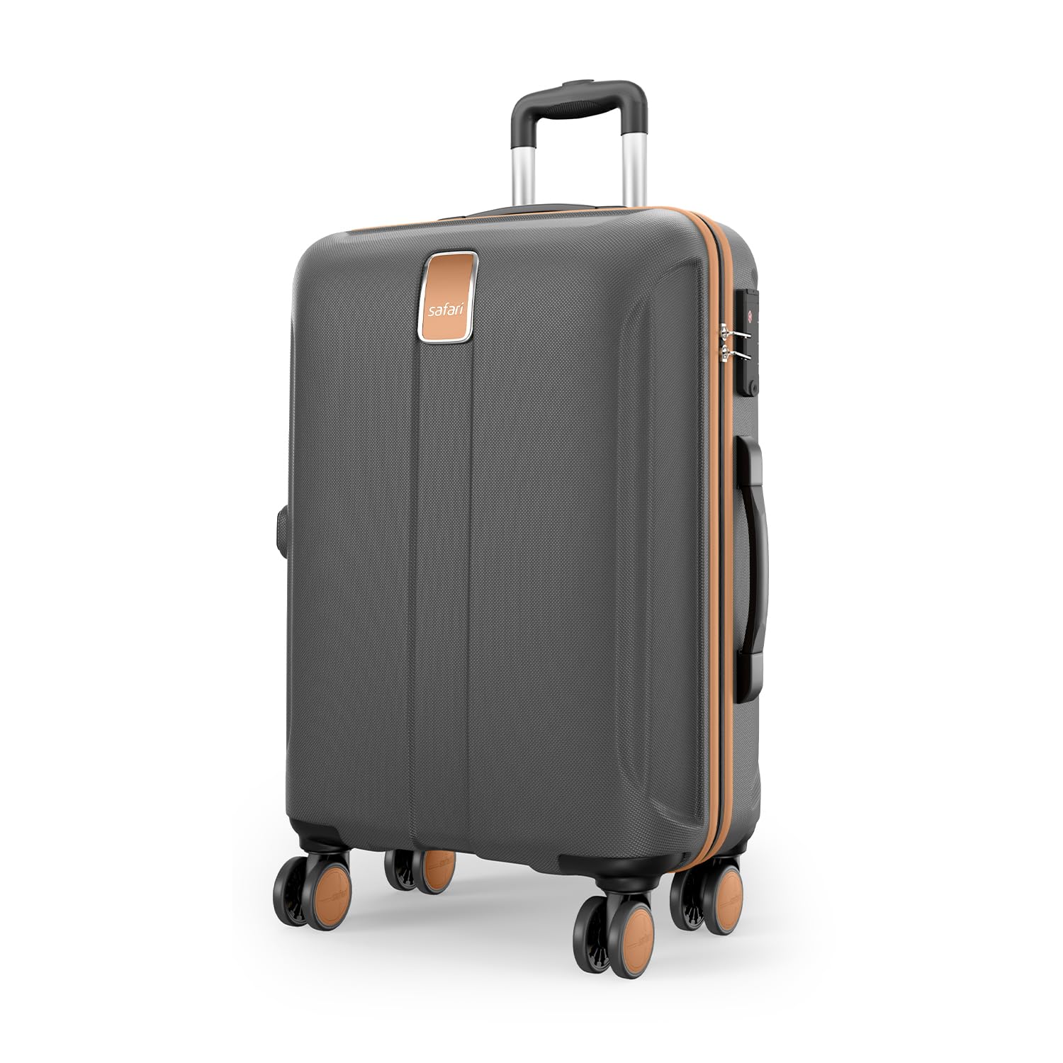 Safari Thorium Royale 8 Wheels Spinner 77cm Large Size Trolley Bag Hard Case Checkin Polycarbonate Luggage, TSA Lock, Wet Pouch Organized Interior, Suitcase, Trolley Bags for Travel, Gun Metal