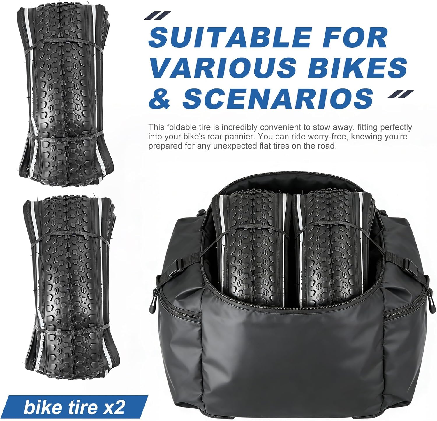 26x1.95/2.125 Bike Tire with Anti-Stab Weave Reflective Strips, 26in Mountain Bike Tire Set Folding Replacement Bicycle Tires for MTB Beach Cruiser Bikes
