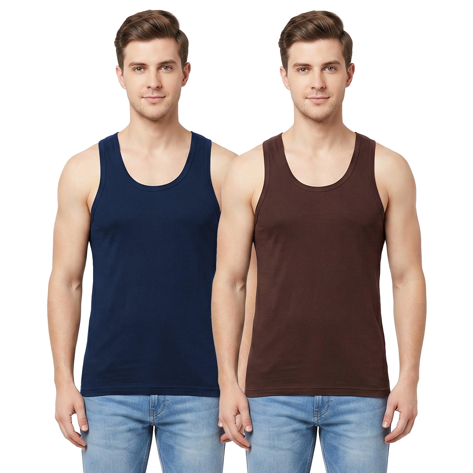 sporto Macho Men's Pure Cotton Breathable Multicolour Vest Pack of 2-picture-41