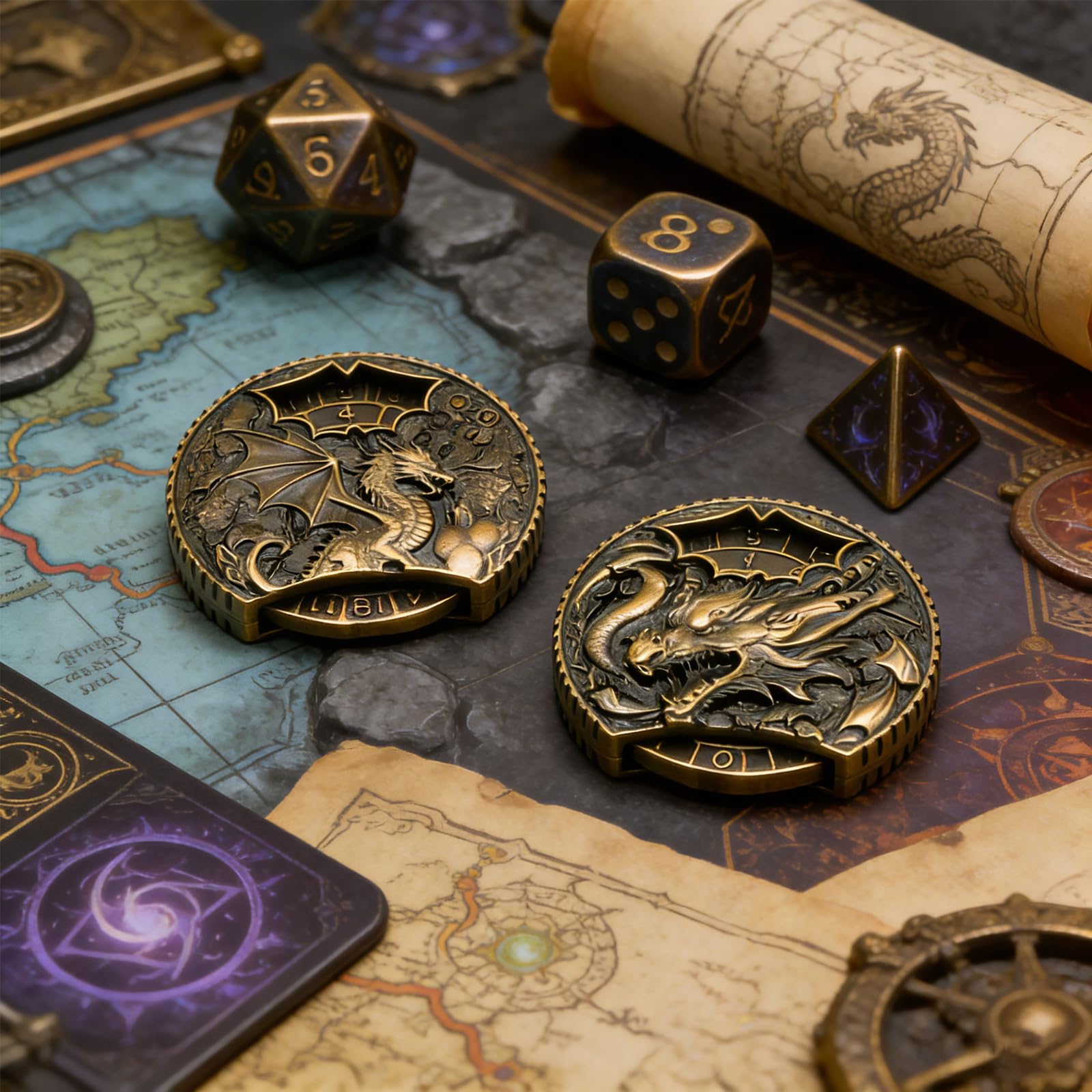 DND Ruota Dadi Spinner Metallici, 7 in 1 Dungeons And Dragon Game, Wheel Dice Spiner, Roulette Dadi Spinner,Accessori per Giochi da Tavolo di