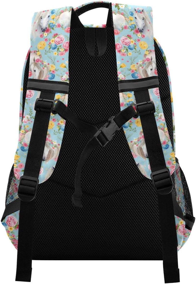 Horse Flowers Backpacks For Kids Fairytale Student Backpack Bookbag For Boys Girls Casual Bag
