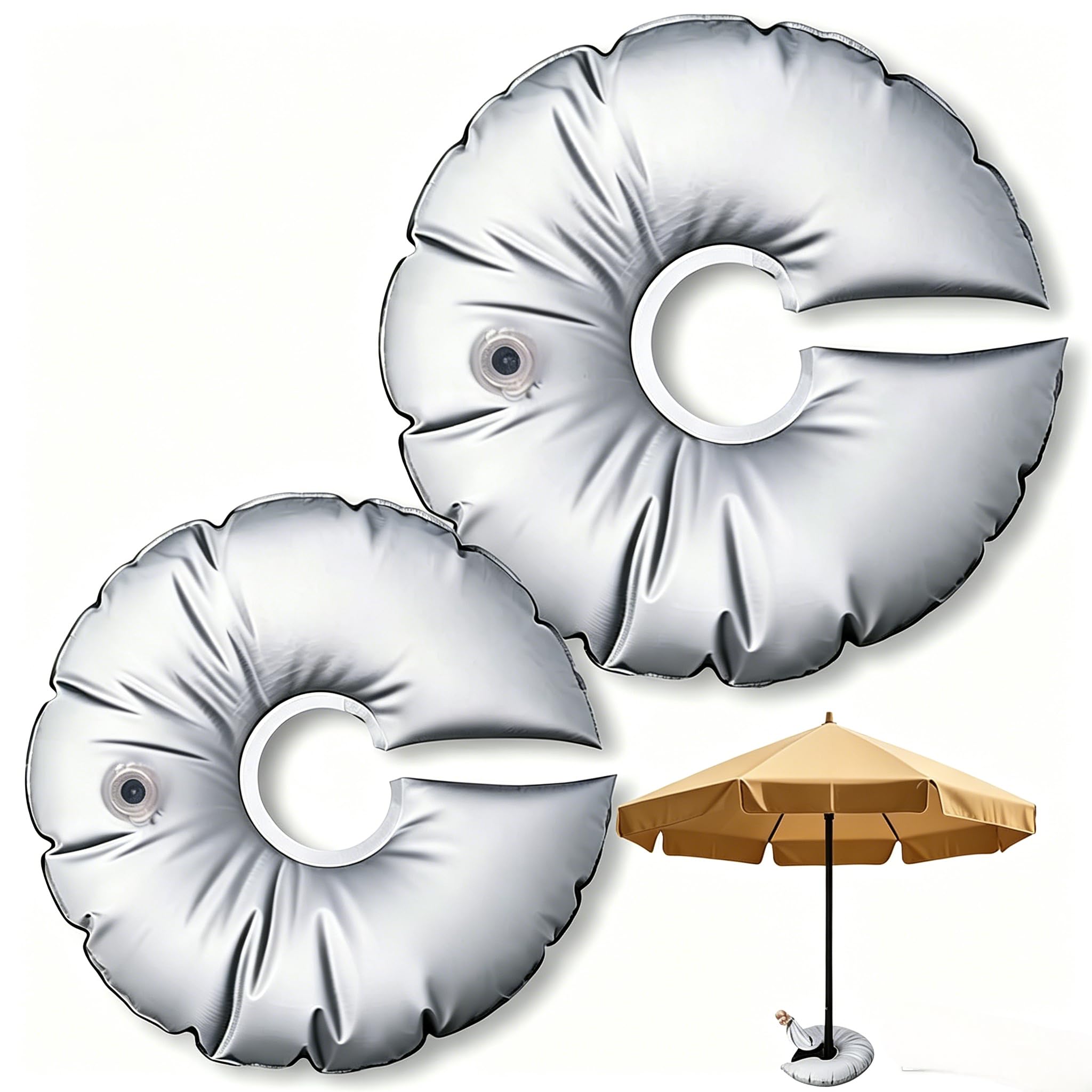 LoNinLoAn Water Weight Bags, 2Pcs Heavy Duty Weights for Flags, U-Shaped Foldable & Windproof Ballast for Beach Umbrellas, Canopies, Balloon Stands 50cm (Holds 10kg) / 65cm (Holds 20kg), Silver