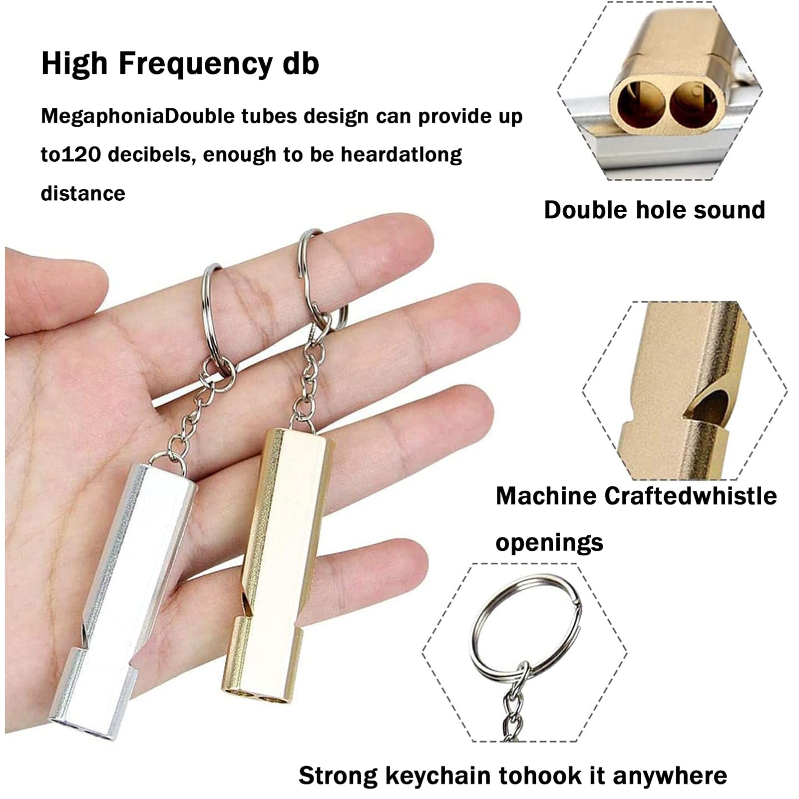 Sifflet De Survie Ryaupy 2 Pièces – Alu Double Tube, Super Fort, Porte-clés Inclus, Pour Camping Et Rando