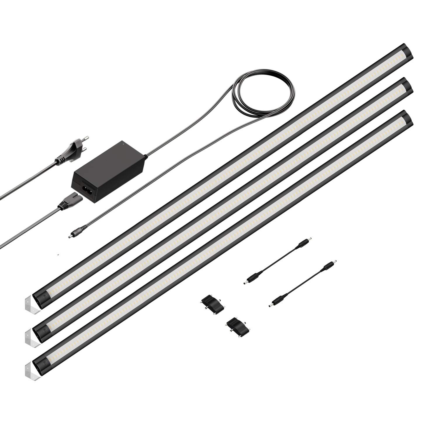 ledscom.de Luce LED sottopensile SIRIS nero opaco, montaggio ad angolo, piatto, 90cm, 963lm ciascuno, bianco caldo set di 3