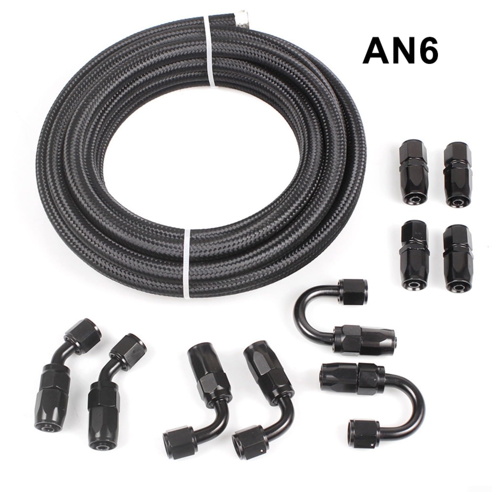 AN6 Kit de manguera de enfriador de aceite, 6 m para exterior de nailon de acero inoxidable con 10 accesorios para motores de gas de bomba de gas de carreras