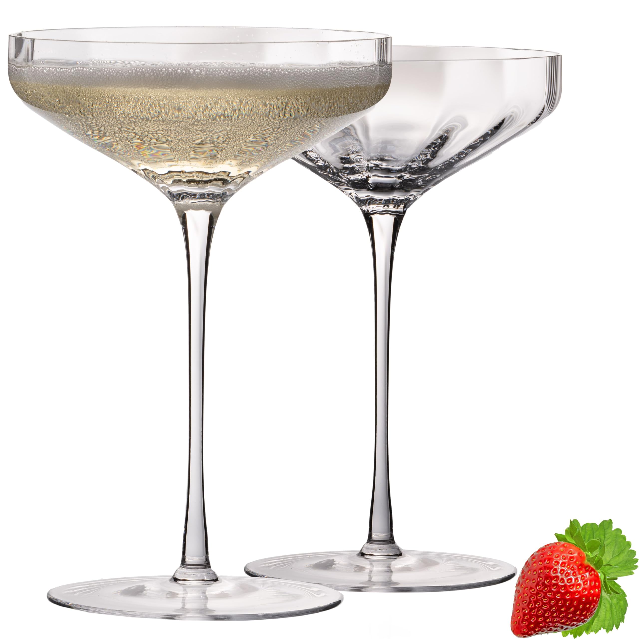 IMPERIAL glass große Sektschalen gewellt 320ml Sektgläser Set 2-Teilig 'Cali' Champagnergläser aus Crystalline Glas Handmade Küche,