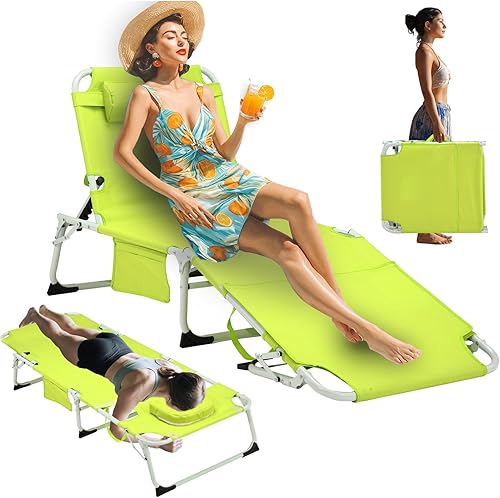 Silla de bronceado resistente 3 en 1 con orificio facial ajustable de 5 posiciones, tumbonas plegables portátiles y planas para tomar el sol al aire