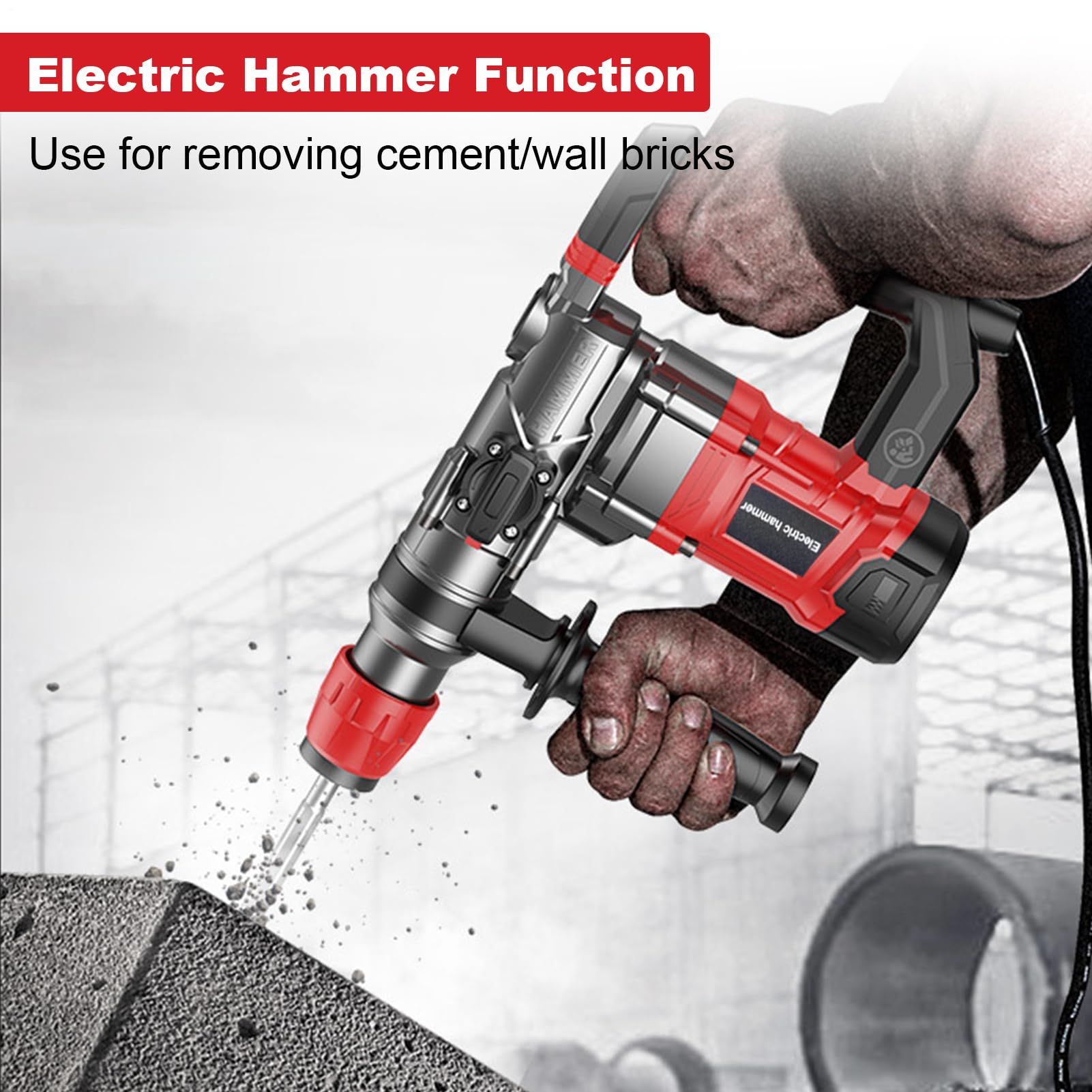 Martello Demolitore Elettrico 2000 W, Trapano A Martello Rotante Con Frizione Di Sicurezza, 3 Modalità Per Lavori Pesanti Su Cemento, Include Bit E Scalpelli Piattaforma.