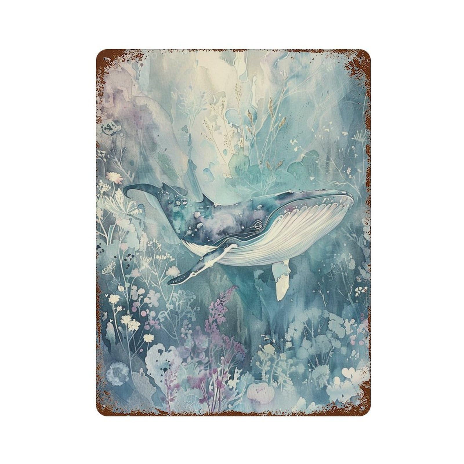 Garage Style Whale Swimming in Ocean Distressed Metal Wall Sign 15.7"x11.8", Classic Wall Plaque for Bar And Workshop