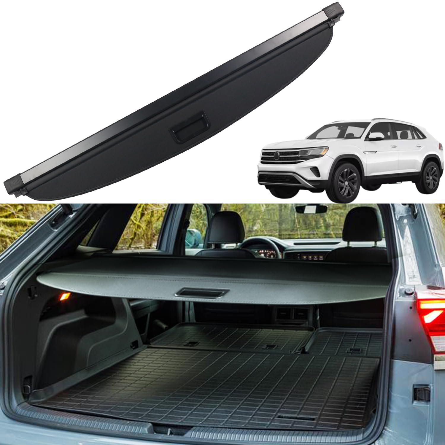 cargo cover for vw volkswagen atlas cross sport 2020-2025 accessories rear trunk cover rear trunk security cover shielding shade, black