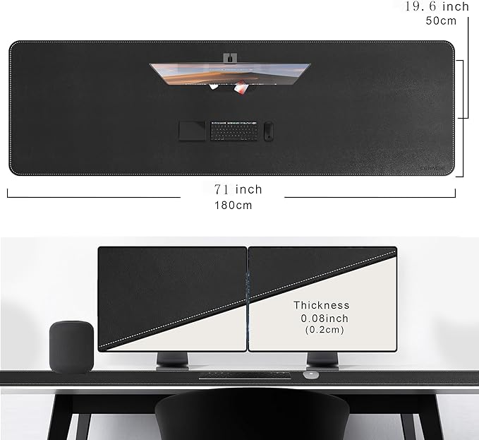 CENNBIE Alfombrilla de Escritorio de Cuero Sintético 180x50 cm Negra miniatura 3