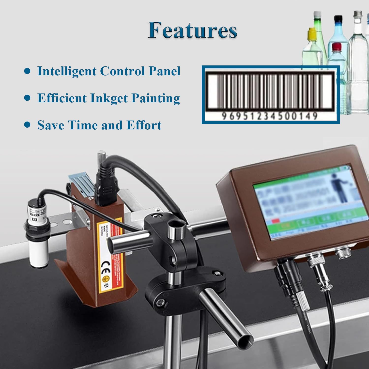 Codificador de inyección de Tinta en línea, máquina codificadora de Fecha con Pantalla táctil, Impresora de inyección de Tinta Industrial para Texto, código de Barras. T6